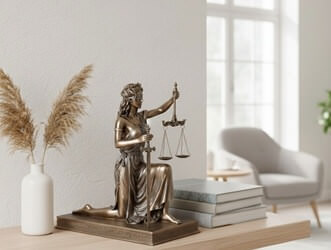 Close-up af Justitia vægtskål og sværd